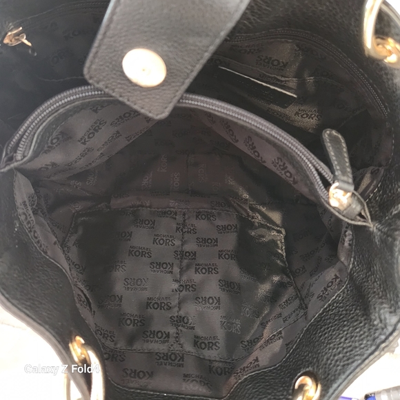 Michael Kors Tote Fulton Chain Pebbled Medium Black Leather Shoulder Bag - Picture 4 of 5